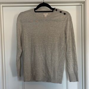 J. Crew Light Gray Crewneck Sweater with Shoulder Buttons